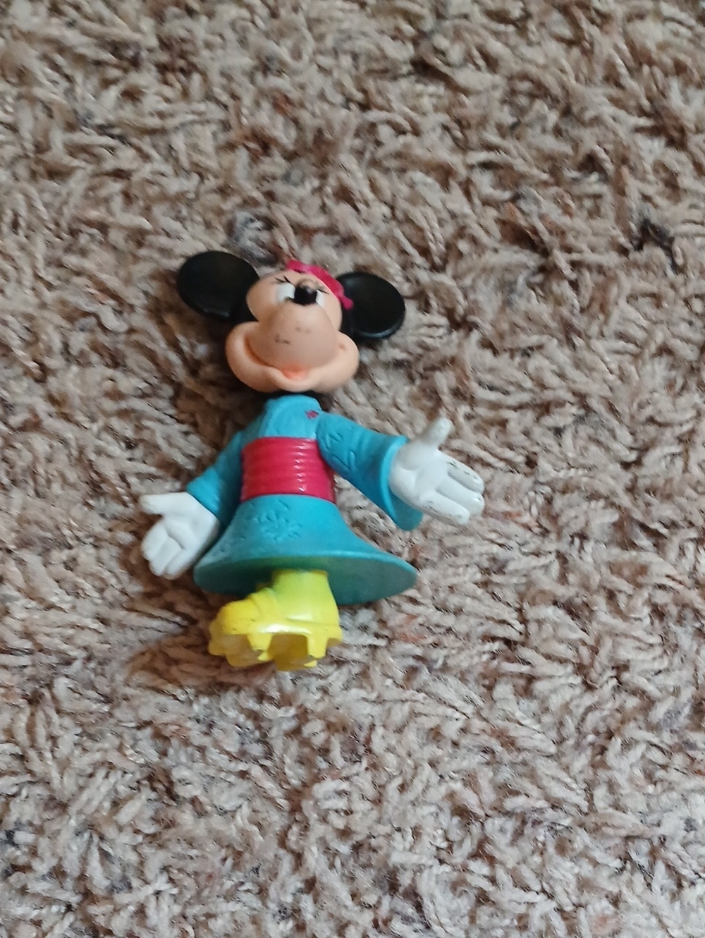 Disney Minnie Mouse Teal Dress Figure with Pink Sash and Yellow Shoes